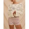 image:imageMakeMeChic Womens Floral Boat Neck Blouse Long Sleeve Knit Going Out Crop TopsWhite