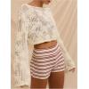 image:imageMakeMeChic Womens Floral Boat Neck Blouse Long Sleeve Knit Going Out Crop TopsWhite