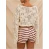 image:imageMakeMeChic Womens Floral Boat Neck Blouse Long Sleeve Knit Going Out Crop TopsWhite