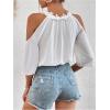 image:imageMakeMeChic Womens Floral Lace Cold Shoulder Blouse 34 Sleeve Ruched Summer Boho Halter TopsWhite