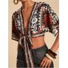 image:imageMakeMeChic Womens Floral V Neck Tie Front Blouse Dolman Sleeve Boho Crop TopsBlack