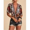 image:imageMakeMeChic Womens Floral V Neck Tie Front Blouse Dolman Sleeve Boho Crop TopsBlack