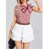 image:imageMakeMeChic Womens Gingham Print Bow Knot Blouse Sleeveless Crew Neck Summer Tank ShirtsRed