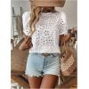 image:imageMakeMeChic Womens Going Out Eyelet Embroidery Blouse Crew Neck Hollow Out Short Sleeve Shirt TopsWhite