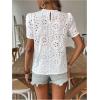 image:imageMakeMeChic Womens Going Out Eyelet Embroidery Blouse Crew Neck Hollow Out Short Sleeve Shirt TopsWhite