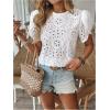 image:imageMakeMeChic Womens Going Out Eyelet Embroidery Blouse Crew Neck Hollow Out Short Sleeve Shirt TopsWhite