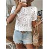 image:imageMakeMeChic Womens Going Out Eyelet Embroidery Blouse Crew Neck Hollow Out Short Sleeve Shirt TopsWhite