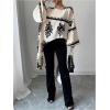 image:imageMakeMeChic Womens High Low Asymmetrical Tops Graphic Print Crew Neck Bell Sleeve Blouse Boho ShirtApricot