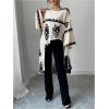 image:imageMakeMeChic Womens High Low Asymmetrical Tops Graphic Print Crew Neck Bell Sleeve Blouse Boho ShirtApricot