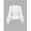 image:imageMakeMeChic Womens Lace Trim V Neck Blouse Lantern Sleeve Button Down Ruffle Dressy TopsWhite