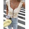 image:imageMakeMeChic Womens Lace Up Crochet Crop Top with Ruffle Trim Sleeveless V Neck Knitted BlouseApricot