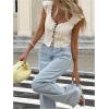 image:imageMakeMeChic Womens Lace Up Crochet Crop Top with Ruffle Trim Sleeveless V Neck Knitted BlouseApricot