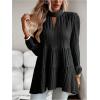 image:imageMakeMeChic Womens Lantern Sleeve Blouse Keyhole Pleated Ruffle Hem Dressy Tunic TopsBlack