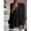 image:imageMakeMeChic Womens Lantern Sleeve Blouse Keyhole Pleated Ruffle Hem Dressy Tunic TopsBlack
