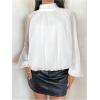 image:imageMakeMeChic Womens Lantern Sleeve Bubble Mesh Blouse Mock Neck Dressy Business Shirt TopsWhite