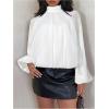 image:imageMakeMeChic Womens Lantern Sleeve Bubble Mesh Blouse Mock Neck Dressy Business Shirt TopsWhite