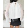 image:imageMakeMeChic Womens Lantern Sleeve Bubble Mesh Blouse Mock Neck Dressy Business Shirt TopsWhite