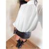 image:imageMakeMeChic Womens Lantern Sleeve Bubble Mesh Blouse Mock Neck Dressy Business Shirt TopsWhite