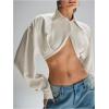 image:imageMakeMeChic Womens Long Sleeve Button Up Shirt Collared Blouse Y2k Crop TopsBeige