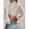 image:imageMakeMeChic Womens Long Sleeve Button Up Shirt Collared Blouse Y2k Crop TopsBeige