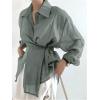 image:imageMakeMeChic Womens Long Sleeve Shirts Button Down Shirt Wrap Tie Front Office Blouse TopsGreen