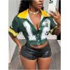 image:imageMakeMeChic Womens Number Jersey Shirts Cropped Short Sleeve Button Down BlousesMulticolor