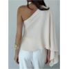 image:imageMakeMeChic Womens One Shoulder Asymmetrical Blouse Metal Ring Business Shirt TopsWhite