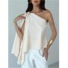 image:imageMakeMeChic Womens One Shoulder Asymmetrical Blouse Metal Ring Business Shirt TopsWhite
