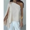 image:imageMakeMeChic Womens One Shoulder Asymmetrical Blouse Metal Ring Business Shirt TopsWhite