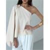 image:imageMakeMeChic Womens One Shoulder Asymmetrical Blouse Metal Ring Business Shirt TopsWhite