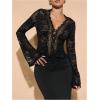 image:imageMakeMeChic Womens Party Floral Lace Blouse V Neck Scallop Bell Sleeve Fitted TopsBlack