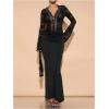 image:imageMakeMeChic Womens Party Floral Lace Blouse V Neck Scallop Bell Sleeve Fitted TopsBlack