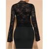 image:imageMakeMeChic Womens Party Floral Lace Blouse V Neck Scallop Bell Sleeve Fitted TopsBlack