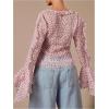 image:imageMakeMeChic Womens Polka Dots Bell Sleeve Blouse Chiffon V Neck Ruffle Tie Front TopsPink