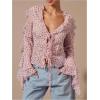 image:imageMakeMeChic Womens Polka Dots Bell Sleeve Blouse Chiffon V Neck Ruffle Tie Front TopsPink