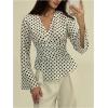 image:imageMakeMeChic Womens Polka Dots Bell Sleeve Blouse V Neck Work Office Dressy TopsBlack and White