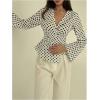 image:imageMakeMeChic Womens Polka Dots Bell Sleeve Blouse V Neck Work Office Dressy TopsBlack and White