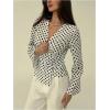 image:imageMakeMeChic Womens Polka Dots Bell Sleeve Blouse V Neck Work Office Dressy TopsBlack and White