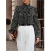 image:imageMakeMeChic Womens Polka Dots Satin Blouse Long Sleeve Silk Tops Button Up Shirts Business Casual OutfitsBlack