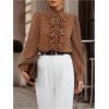 image:imageMakeMeChic Womens Polka Dots Satin Blouse Long Sleeve Silk Tops Button Up Shirts Business Casual OutfitsBrown