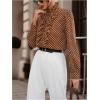 image:imageMakeMeChic Womens Polka Dots Satin Blouse Long Sleeve Silk Tops Button Up Shirts Business Casual OutfitsBrown