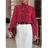 image:imageMakeMeChic Womens Polka Dots Satin Blouse Long Sleeve Silk Tops Button Up Shirts Business Casual OutfitsBurgundy