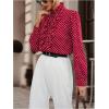 image:imageMakeMeChic Womens Polka Dots Satin Blouse Long Sleeve Silk Tops Button Up Shirts Business Casual OutfitsBurgundy