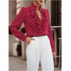 image:imageMakeMeChic Womens Polka Dots Satin Blouse Long Sleeve Silk Tops Button Up Shirts Business Casual OutfitsBurgundy