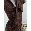image:imageMakeMeChic Womens Polka Dots Shirt Tie Button Down Shirt Ruched Cap Puff Sleeve Blouse TopsCoffee Brown