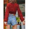 image:imageMakeMeChic Womens Polka Dots Wrap V Neck Blouse Tie Side Lantern Sleeve Y2k Crop TopsRed