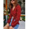 image:imageMakeMeChic Womens Polka Dots Wrap V Neck Blouse Tie Side Lantern Sleeve Y2k Crop TopsRed
