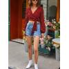 image:imageMakeMeChic Womens Polka Dots Wrap V Neck Blouse Tie Side Lantern Sleeve Y2k Crop TopsRed