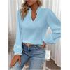 image:imageMakeMeChic Womens Ruffle Puff Long Sleeve Blouse V Neck Business Work Shirt TopsBlue