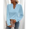 image:imageMakeMeChic Womens Ruffle Puff Long Sleeve Blouse V Neck Business Work Shirt TopsBlue